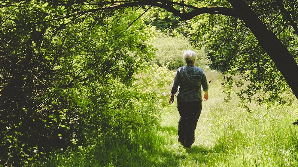 woman walking in the forest